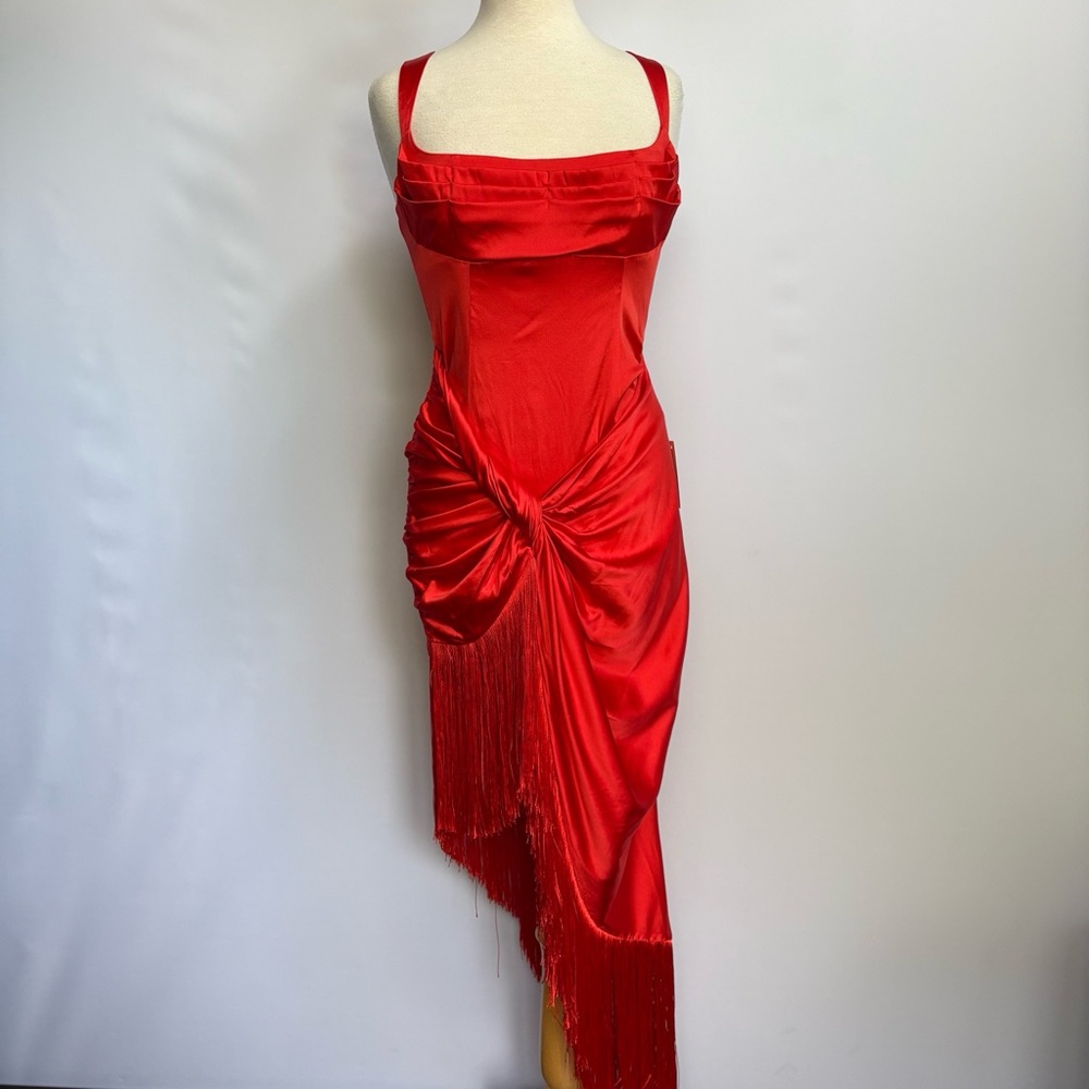 NWT For Love & Lemons Anisa Asymmetrical Silk Fringe Midi Dress - Picture 12 of 17